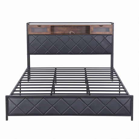 Artiss King Bed Frame with LED Lights and Storage Headboard Charging Station