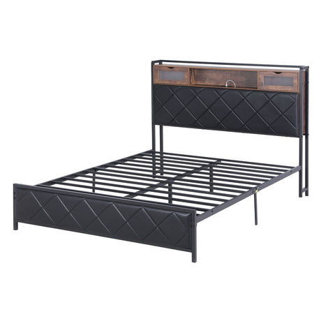 Artiss Queen Bed Frame with LED Lights and Storage Headboard Charging Station