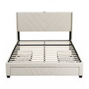 Artiss Queen Bed Frame with Charging Station and Storage Drawers Beige 300KG Noise Free
