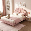 Artiss Double Bed Frame and Round Coffee Table Set Pink Velvet Bedhead with Wooden Side Table