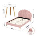 Artiss Double Bed Frame and Round Coffee Table Set Pink Velvet Bedhead with Wooden Side Table