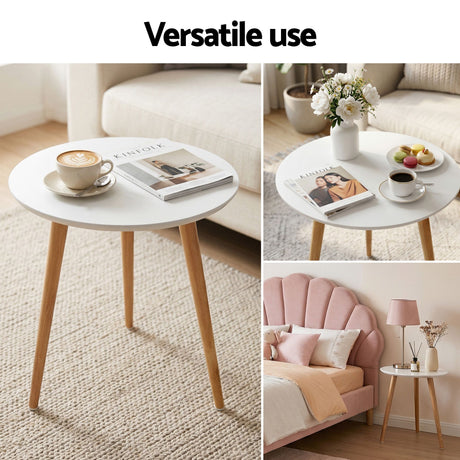 Artiss Double Bed Frame and Round Coffee Table Set Pink Velvet Bedhead with Wooden Side Table