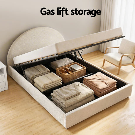 Artiss Queen Bed Frame with Storage and Bedside Table Set Boucle Fabric Gas Lift Bed Base 2-Drawer Nightstand