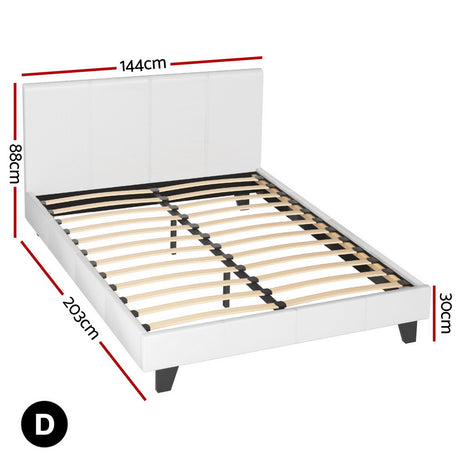 Artiss Double Bed Frame and BedStory Hybrid Mattress Bundle with Headboard White