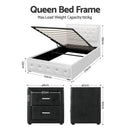 Artiss King Single Bed Frame Storage White Leather Gas Lift Bed Black Bedside Table Set