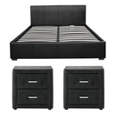 Artiss Gas Lift Queen Bed Frame and 2 Bedside Table Set Leather Black