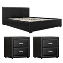 Artiss Gas Lift Queen Bed Frame and 2 Bedside Table Set Leather Black