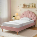 Artiss King Single Bed Frame BedStory Mattress Set Pink Velvet Scallop Bedhead with 20cm Mattress