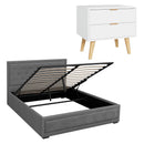 Artiss Upholstered Queen Gas Lift Storage Bed Frame with 2-Drawer Bedside Table Set