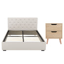Artiss Double Bed Frame with Storage and Bedside Table Set Tufted Linen Gas Lift Bed Base and 2-Drawer Nightstand