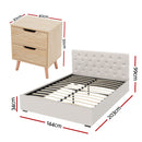 Artiss Double Bed Frame with Storage and Bedside Table Set Tufted Linen Gas Lift Bed Base and 2-Drawer Nightstand
