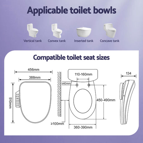 Cefito Electric Bidet Toilet Seat Cover Heated Warm Water Dryer LED Night Light
