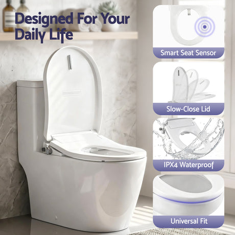 Cefito Electric Bidet Toilet Seat Washing Without Power Heated D-Shape Air Dryer