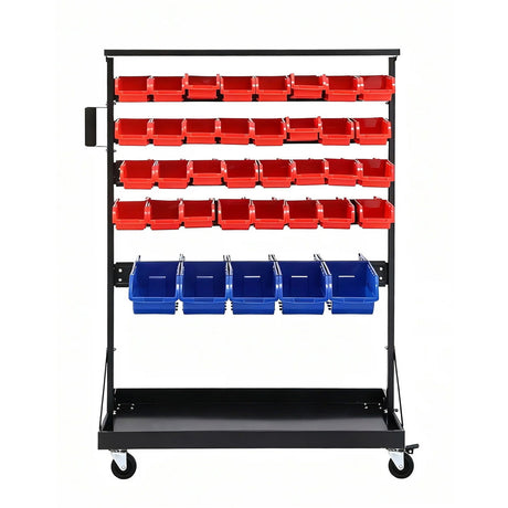 Giantz 74 Bins Storage Rack Double Sided Mobile Garage Workshop Tools Organizer