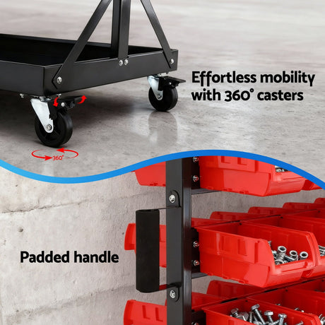 Giantz 74 Bins Storage Rack Double Sided Mobile Garage Workshop Tools Organizer