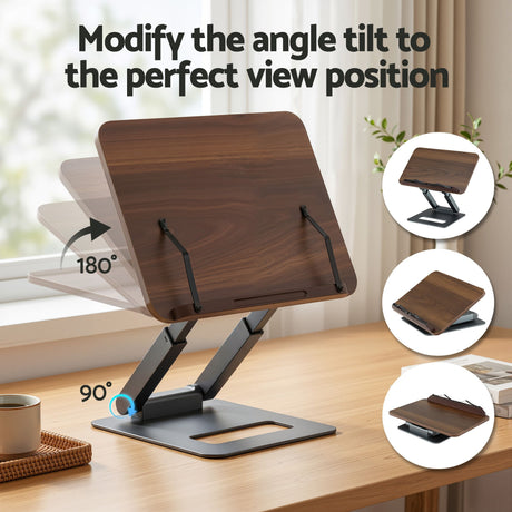 Artiss Book Stand Telescopic Book Holder with Page Clip Ergonomic Desktop Stands OAK