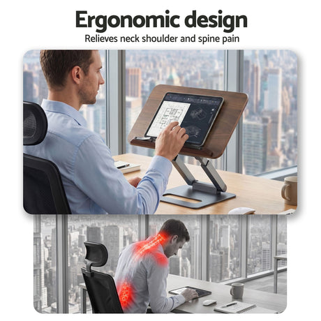 Artiss Book Stand Telescopic Book Holder with Page Clip Ergonomic Desktop Stands OAK