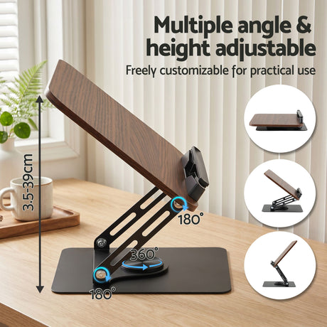 Artiss Book Stand Adjustable Book Holder Foldable Reading Rest Rack with 360 Degree Rotating Base and Page Clip