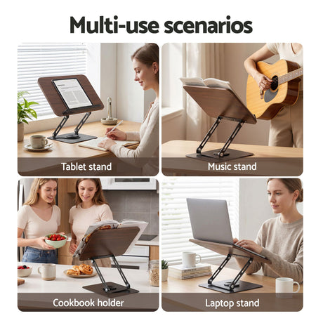 Artiss Book Stand Adjustable Book Holder Foldable Reading Rest Rack with 360 Degree Rotating Base and Page Clip