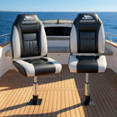 Seamanship 2X Folding Boat Seats with 2X Adjustable Pedestals 34–46cm Marine Seat Swivel High Back 12cm Padding Black