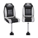 Seamanship 2X Folding Boat Seats with 2X Adjustable Pedestals 55–75cm Marine Seat Swivel High Back 12cm Padding Black