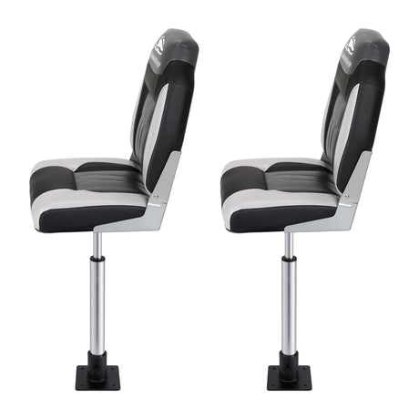 Seamanship 2X Folding Boat Seats with 2X Adjustable Pedestals 55–75cm Marine Seat Swivel High Back 12cm Padding Black