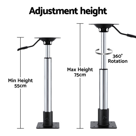 Seamanship Boat Seat Pedestal 55–75cm Adjustable Gas Lift 360 Degrees Swivel 2 Pack