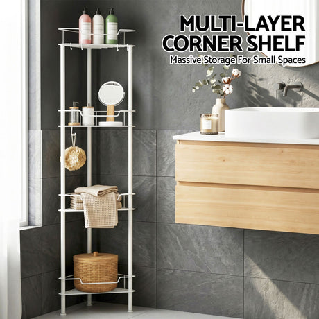 Artiss 4 Tier Floor Standing Corner Shower Caddy Bathroom Organizer White