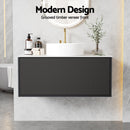 Cefito Vanity Unit 900mm Bathroom Cabinet Storage Wall Hung Grooved Timber Black