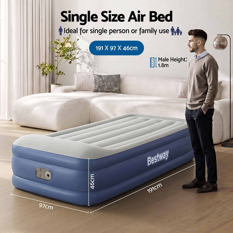 Bestway Air Mattress Inflatable Bed 46cm Airbed Single Blue
