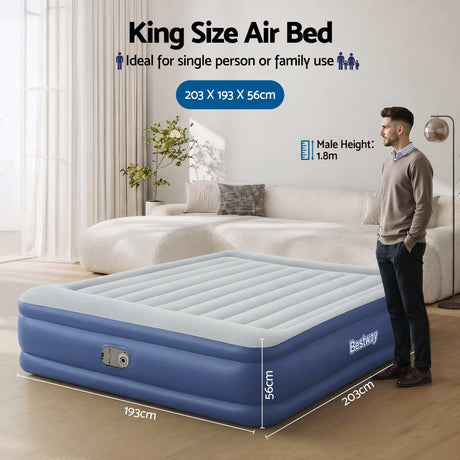 Bestway Air Mattress King Inflatable Bed 56cm Airbed Blue