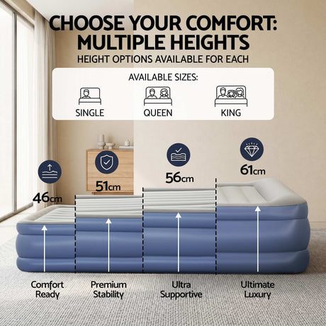 Bestway Air Mattress Queen Inflatable Bed 46cm Airbed Blue