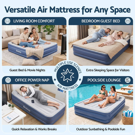 Bestway Air Mattress Queen Inflatable Bed 46cm Airbed Blue