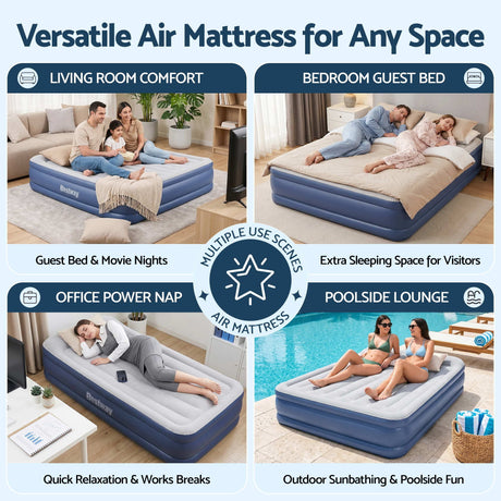 Bestway Air Mattress Queen Inflatable Bed 61cm Airbed Blue