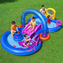 Bestway Kids Inflatable Play Splash Pool with Slide Ball Tossing Toys Coral Basket