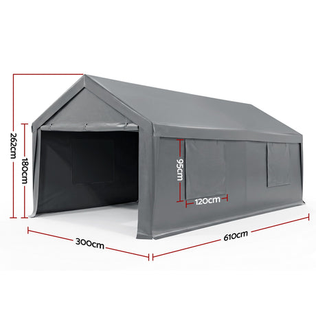 Instahut 3x6m Carports Canopy Tent Portable Garage Outdoor Steel Shelter Grey