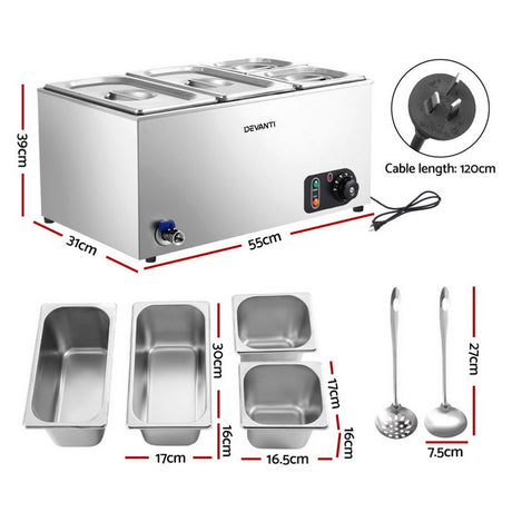 Devanti Commercial Food Warmer Bain Marie 4 Electric Buffet Pans