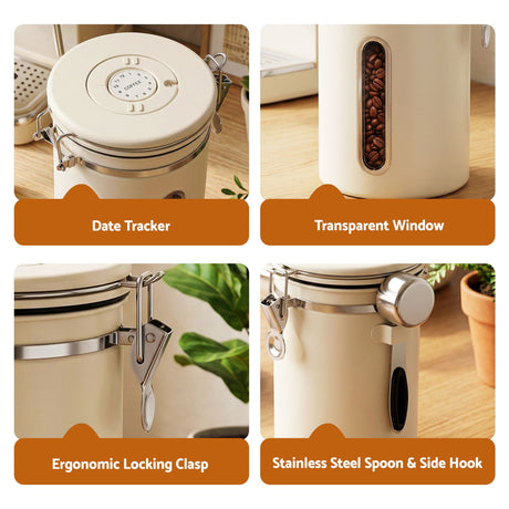 5-Star Chef 1.8L Stainless Steel Coffee Bean Storage Container Coffee Canister