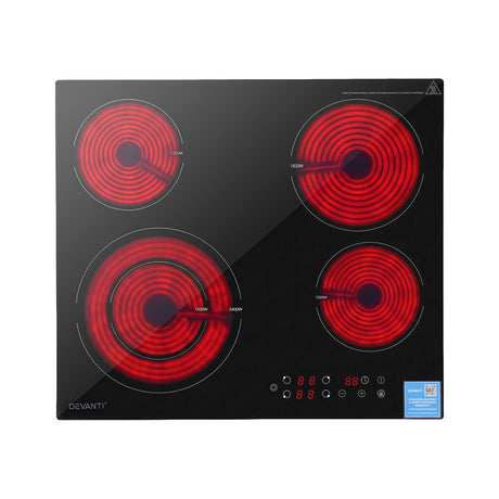 Devanti Ceramic Cooktop 5 Cooking Zone 4 Electric Hobs Touch Control 7600W Black