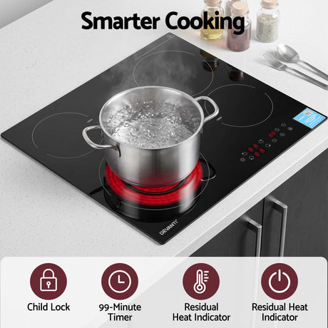 Devanti Ceramic Cooktop 5 Cooking Zone 4 Electric Hobs Touch Control 7600W Black