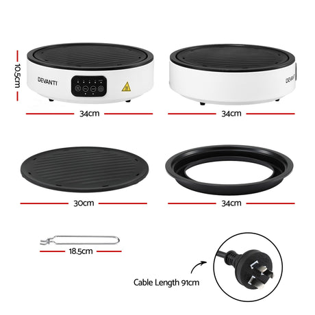 Devanti Ceramic Cooktop Electric Hot Plate Countertop Grill Cooker White