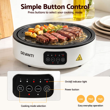 Devanti Ceramic Cooktop Electric Hot Plate Countertop Grill Cooker White