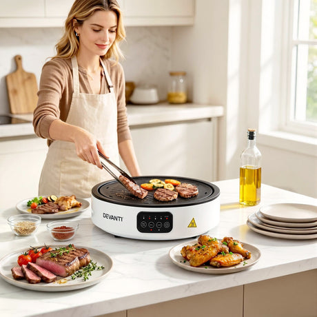 Devanti Ceramic Cooktop Electric Hot Plate Countertop Grill Cooker White