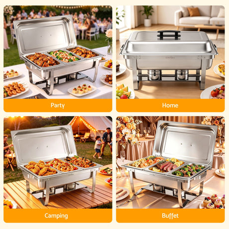 5-Star Chef Chafing Dish 7.5L 3-Pan Buffet Warmer Food Warmer Catering Server