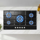 Devanti 90cm Gas Cooktop 5 Burner LPG NG Tempered Glass Hob Black