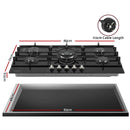 Devanti 90cm Gas Cooktop 5 Burner LPG NG Tempered Glass Hob Black