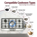 Devanti 90cm Gas Cooktop 5 Burner LPG NG Stainless Steel Hob Silver