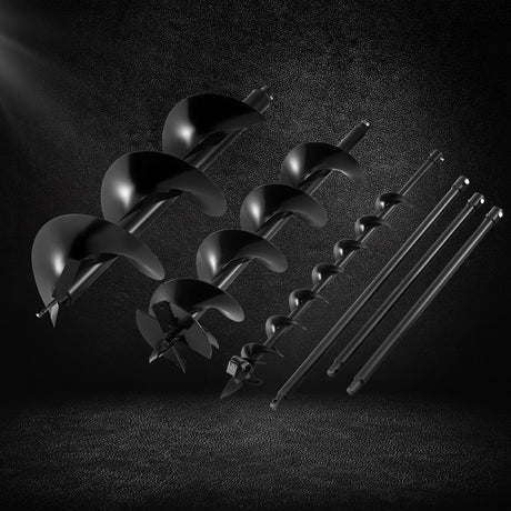 Giantz Post Hole Digger Auger Drill Bit Set 100mm 200mm 300mm Carbon Steel Black