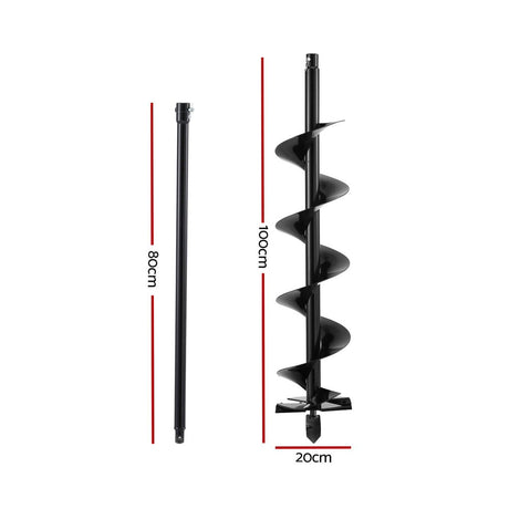 Giantz Post Hole Digger Auger Drill Bit 200mm with 80cm Extension Shaft Black
