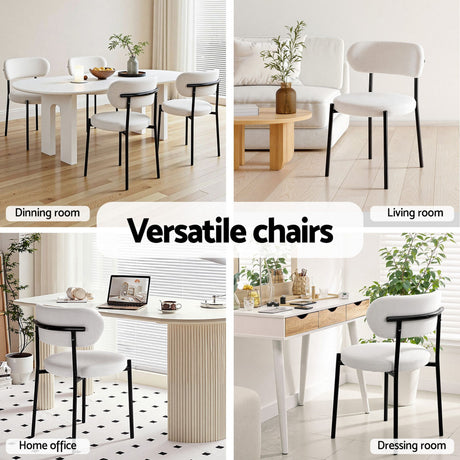 Artiss Dining Chairs Set of 6 Sherpa Boucle White